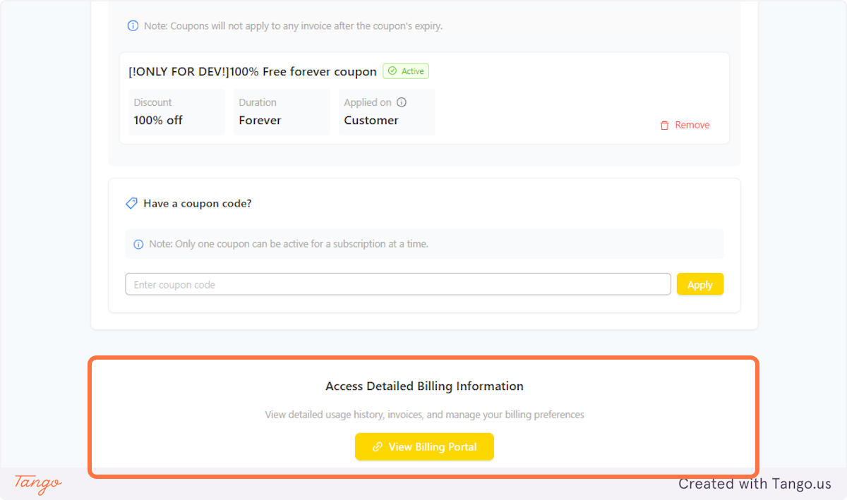 Click on View Billing Portal