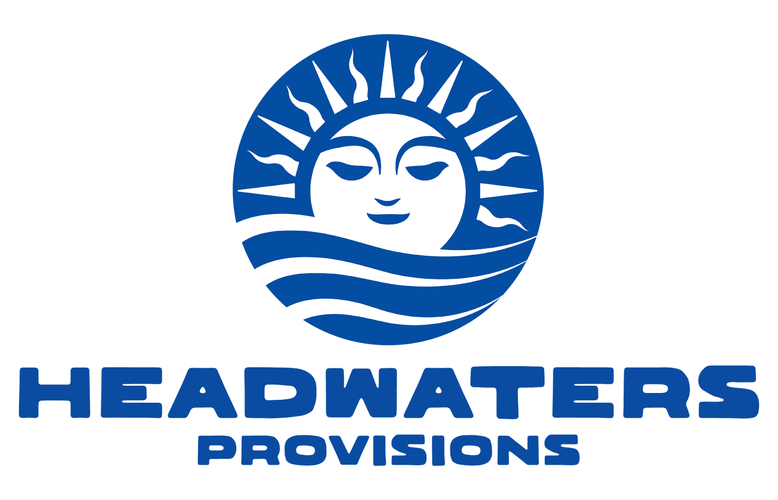 Headwaters Provisions logo featuring Sunny the sun mascot with flowing rays and waves, Rogers, Arkansas.