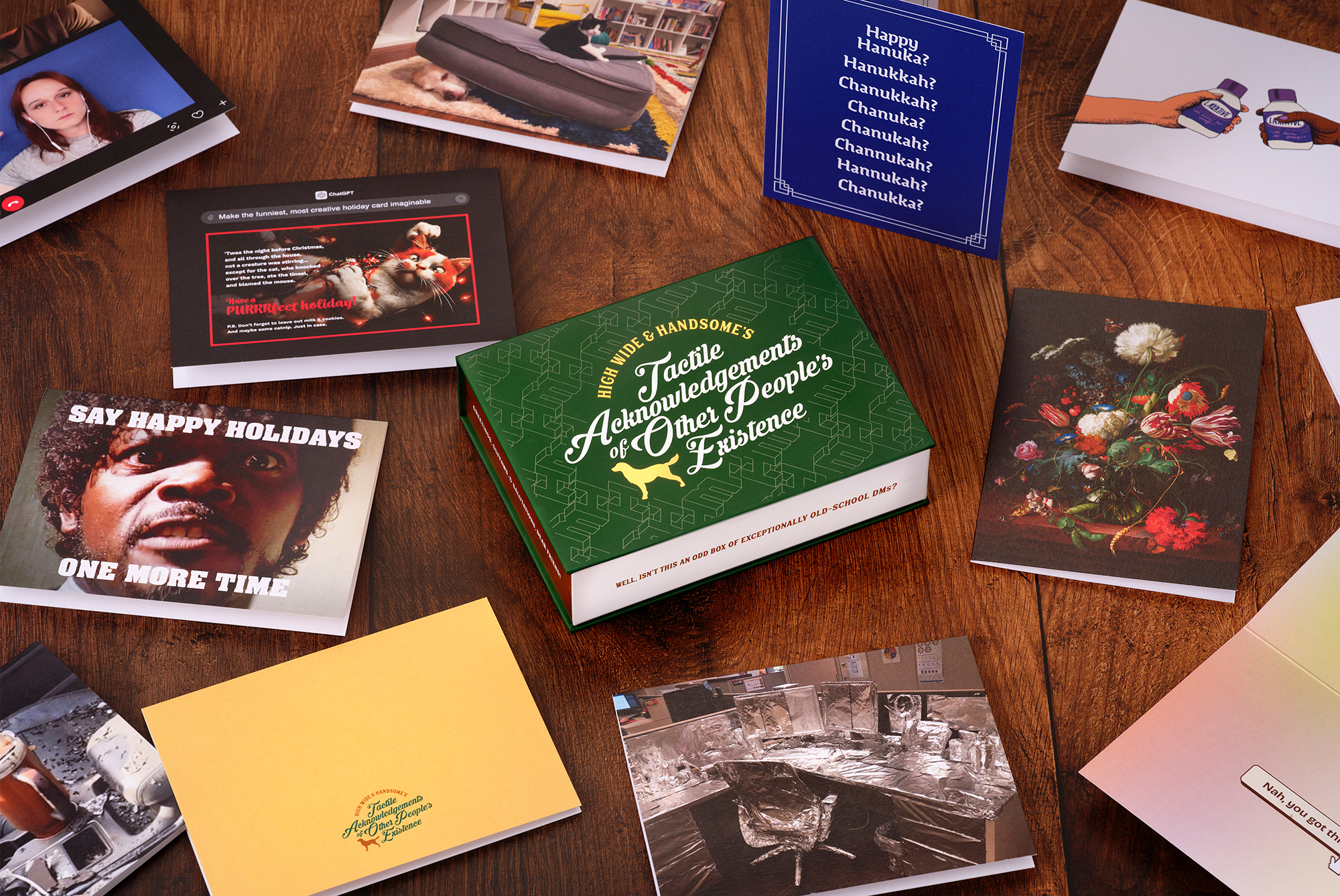 Table showing a variety of HWH-designed greeting cards.