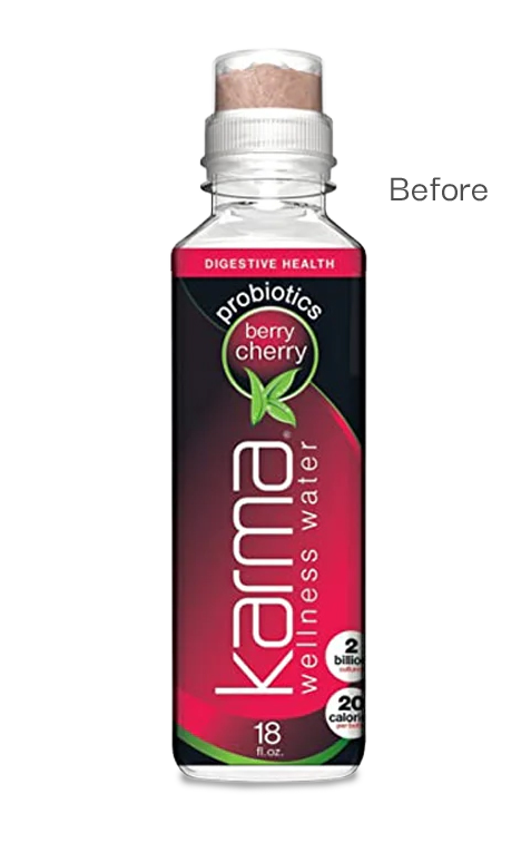 Bottle of Karma Berry Cherry water with old packaging.