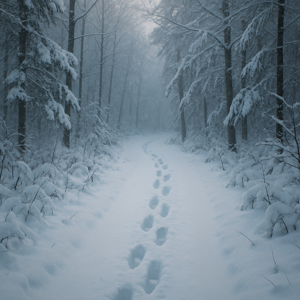 A path through a snowy woods where new tracks are being made, representing neuroplasticity.