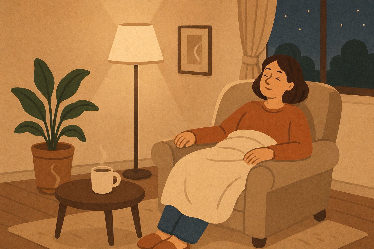 A cozy home setting with a person relaxing, symbolizing comfort and privacy in at-home ketamine therapy