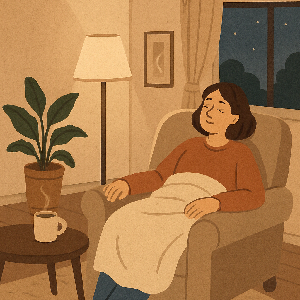 A cozy home setting with a person relaxing, symbolizing comfort and privacy in at-home ketamine therapy