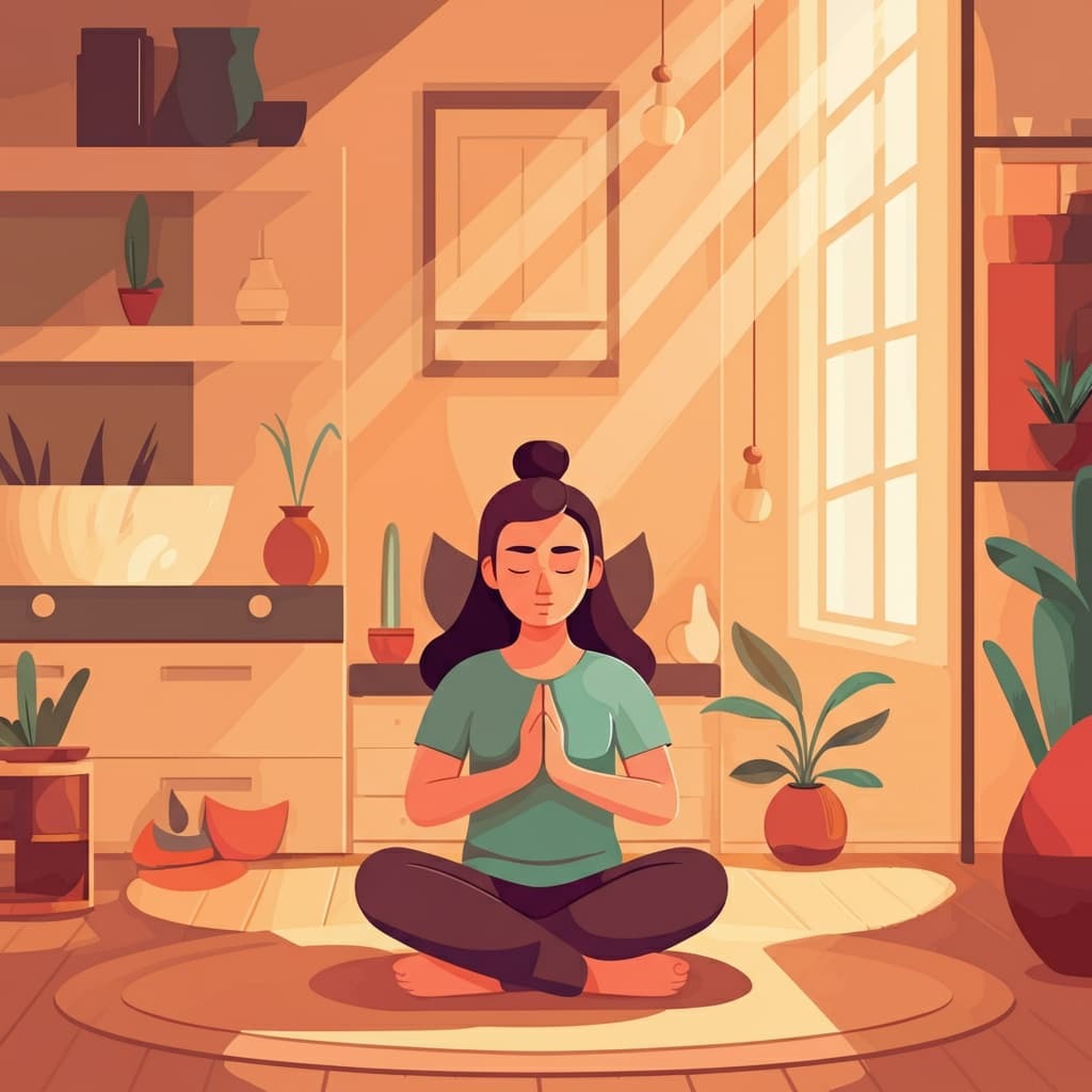 Person practicing mindfulness while listening to Limitless mindset companion app.