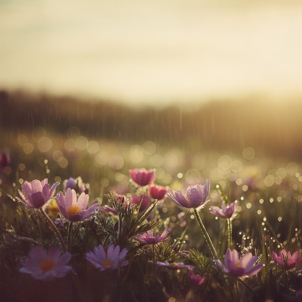 A peaceful field of pink and light purple flowers