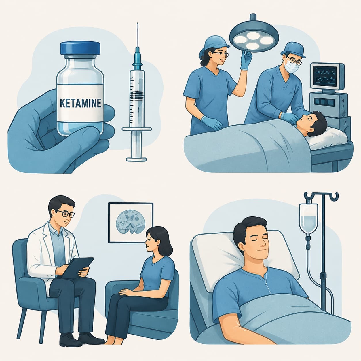 Illustration showing the different uses of ketamine