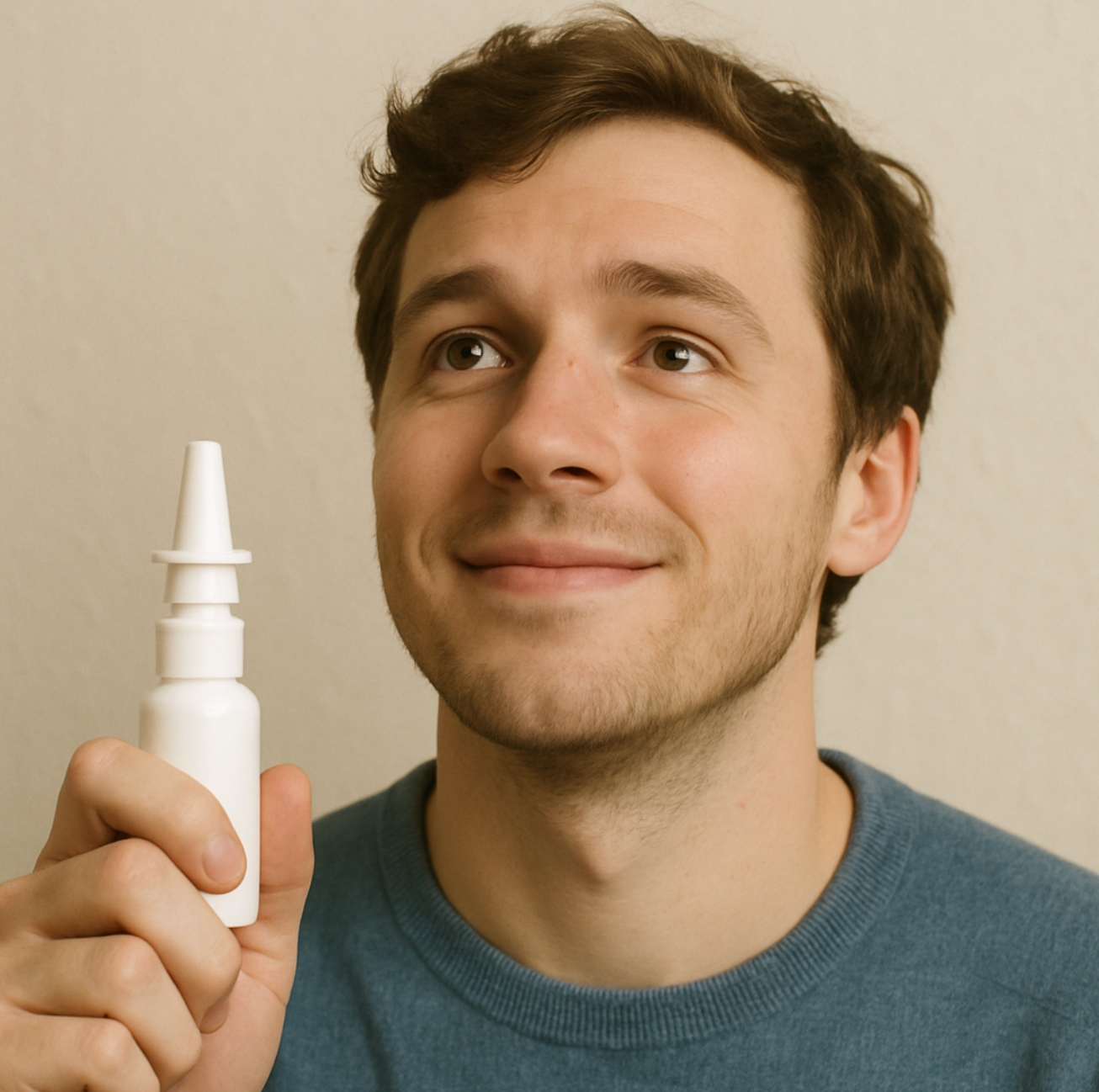 A man holding a nasal ketamine bottle