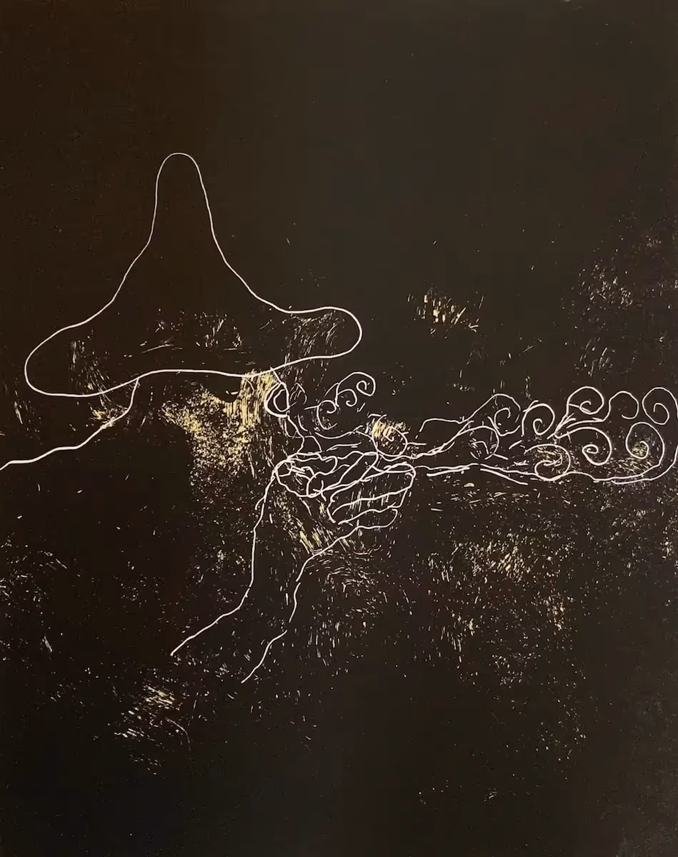 Brent Harris, To the river, 2018, lithograph, 50 x 40 cm, edition 25, printed by Adrian Kellett, Sunshine Editions. Courtesy the artist and Tolarno Galleries, Melbourne and Robert Heald Gallery, Wellington NZ