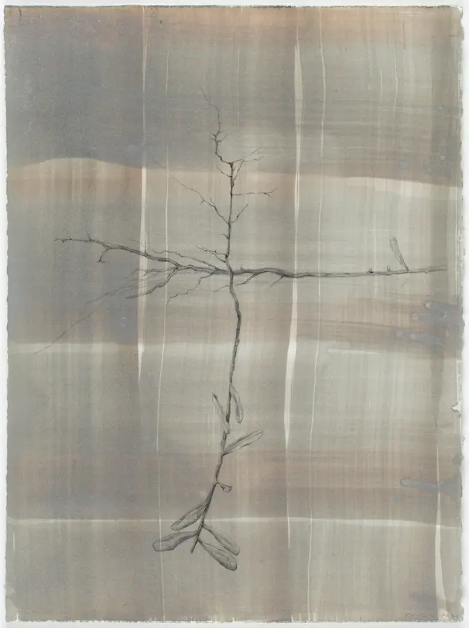 Silvery grid and arrow, 2021, pencil & pigmented ink on Arches paper, 38.5 x 28.5 cm