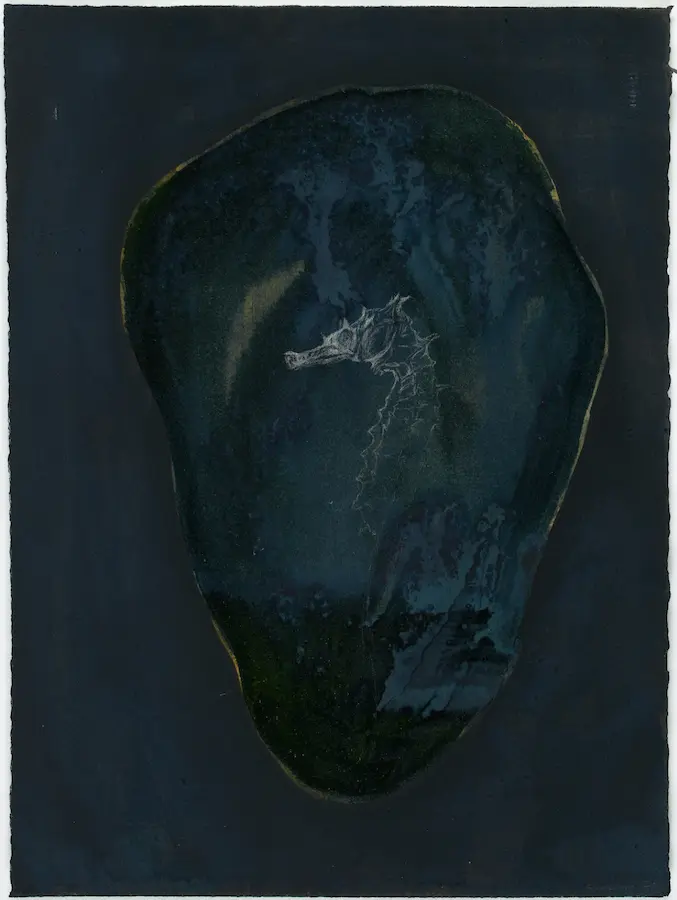 My father left me a seahorse, 2020, pencil, pigment and pigmented ink on Arches paper, 38.5 x 28.5 cm