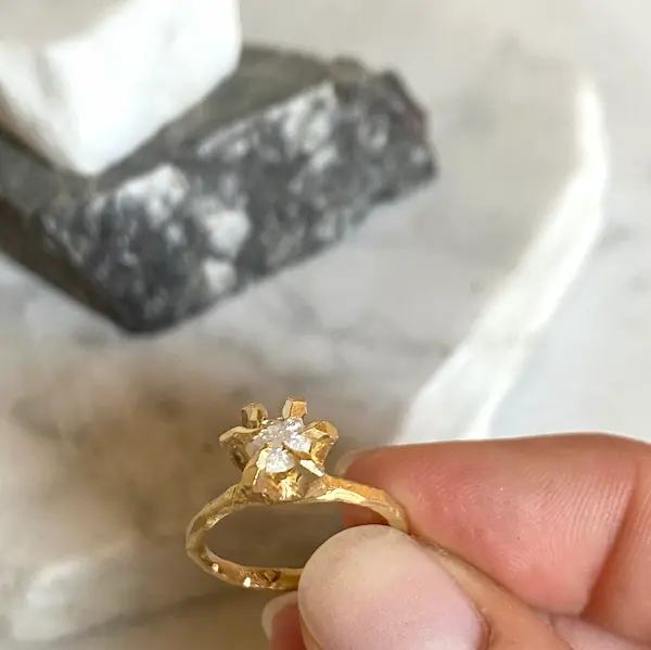 Tessa Blazey, Ring for Villanelle II, 2021, 89ct Canadian rough diamond set into 18ct yellow gold, 28 x 20 x 9 mm, ring size: M