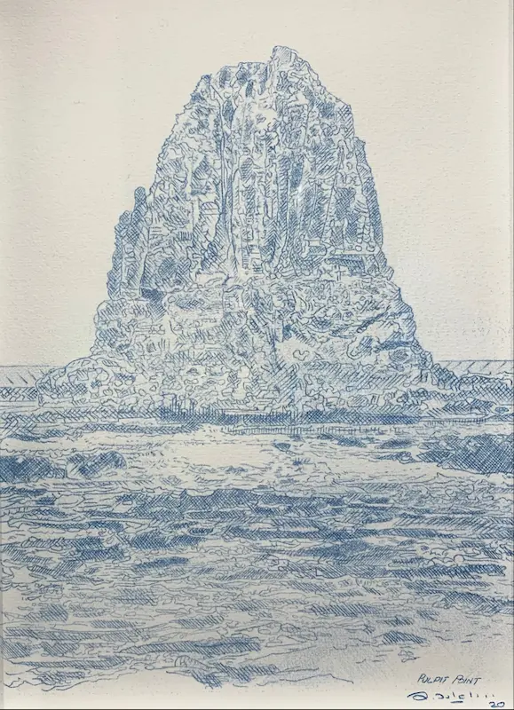 Rafaat Ishak, Pulpit Point, 2020, carbon on paper, 21 x 29 cm   Courtesy the artist and Sutton Gallery