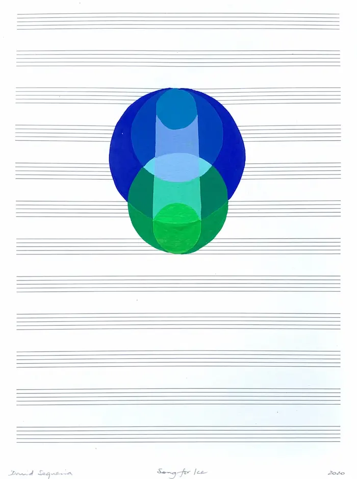 David Sequeira, Song for ice, 2020, gouache & pencil on offset lithograph, 29.7 x 21 cm