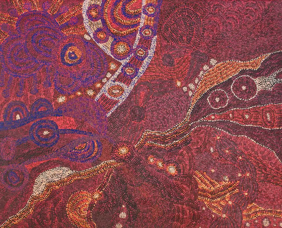 Trisha Singer, Ngura (Country), 2019, acrylic on linen, 122 x 152 cm   Courtesy the artist & Iwantja Arts & Everywhen Artspace