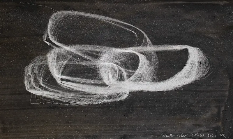 Solar loops July, 2021, hand painted watercolour paper, metallic ink, 30.5 x 50 cm