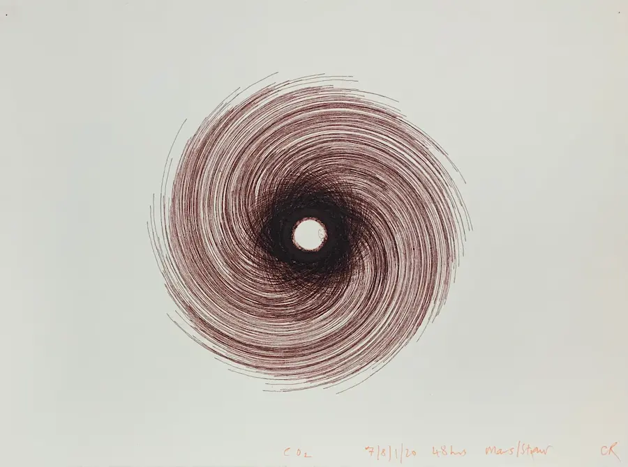 CO² 7-8/1/20 48 hrs Mars/Straw, 2020, Nikko ink on watercolour paper, 28.5 x 38 cm