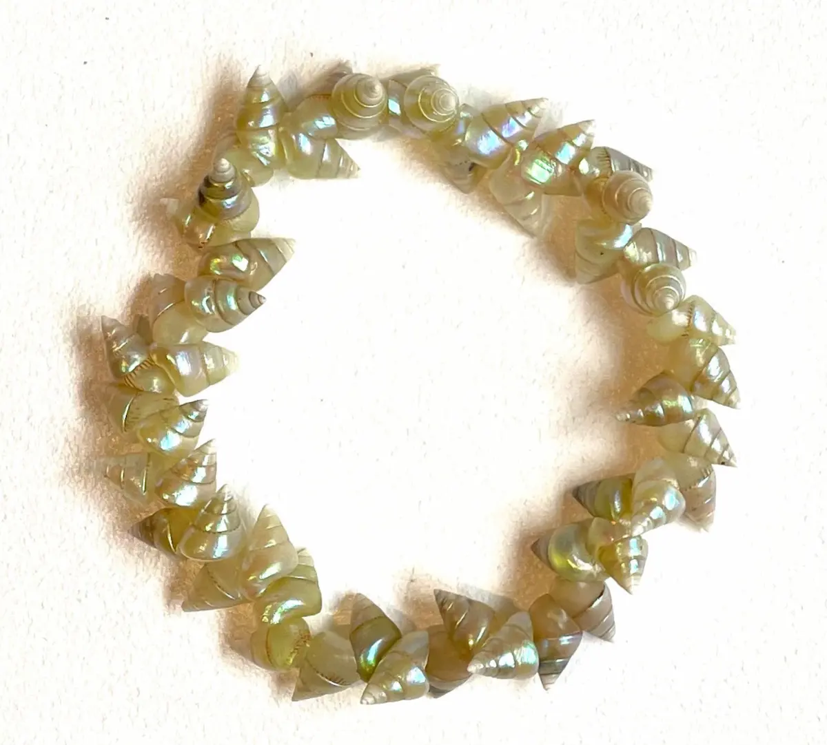 Fiona Hughes, Maireener bracelet, 2022, maireener shells on elasticised thread, approximately 16 cm
