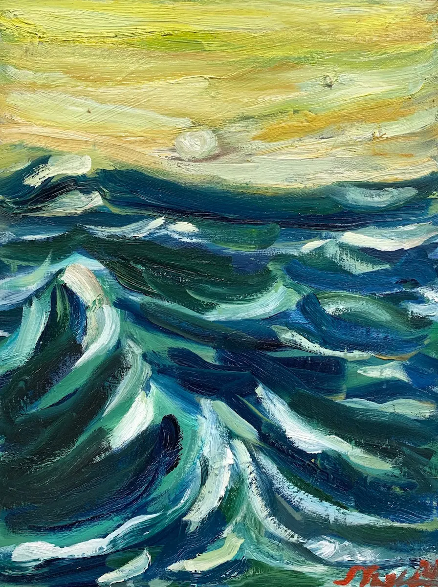 Sarah Faulkner, The rip, 2021, oil on board, 61 x 45.5 cm