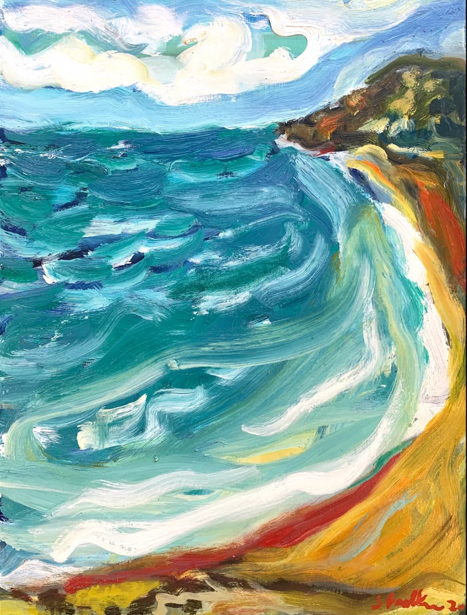 Sarah Faulkner, Water's edge, 2021, oil on board, 61 x 45.5 cm