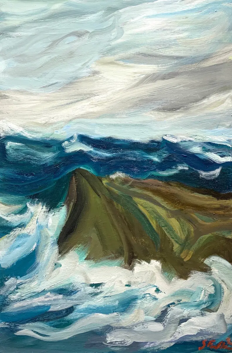 Sarah Faulkner, Rock, 2021, oil on board, 91.5 x 61 cm