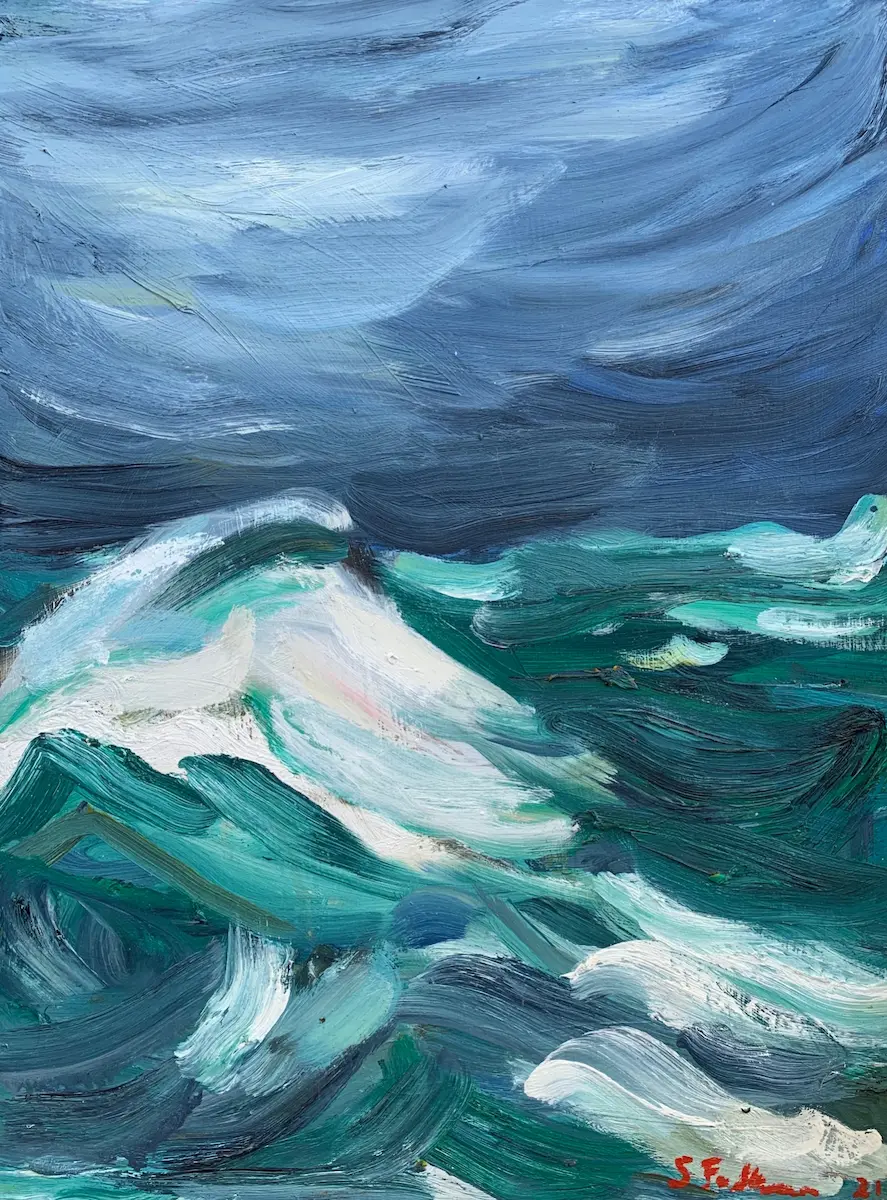 Sarah Faulkner, The surge, 2021, oil on board, 61 x 45.5 cm