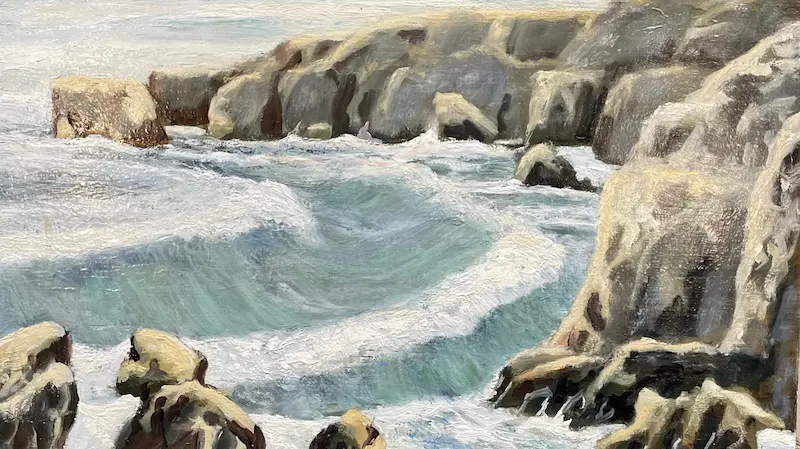 Philip Davey, Sorrento backbeach, 2016, oil on board, 20 x 34.5 cm. Courtesy the artist and Australian Galleries