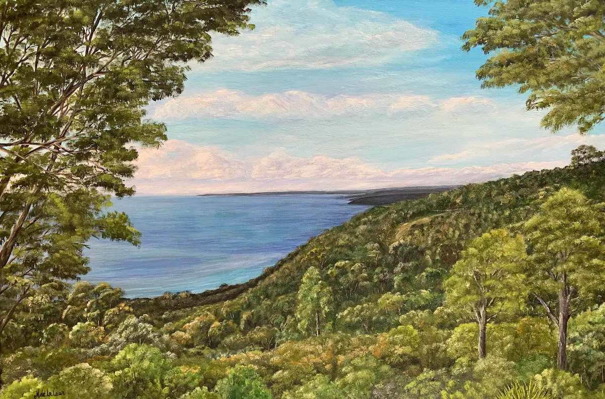 Michelle de la Coeur, View from Seawinds, Arthurs Seat, 2012, oil on canvas, 51 x 76 cm