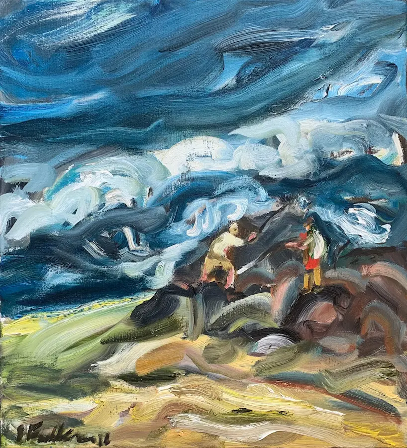 Sarah Faulkner, The surf fisherman, 2016, oil on linen, 60 x 54.5 cm