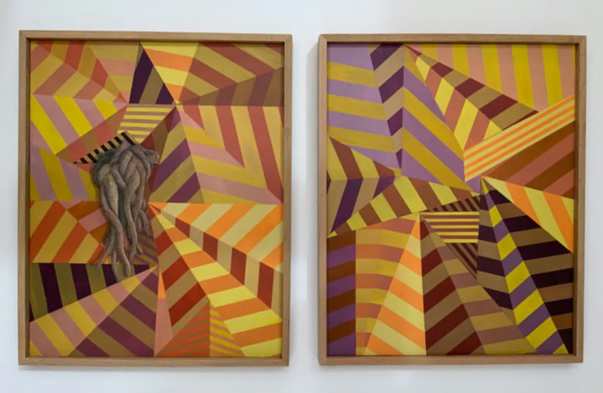 Marion Harper, Holobiont I and II (diptych), 2020,  acrylic & oil on timber panel, 50 x 40 cm each