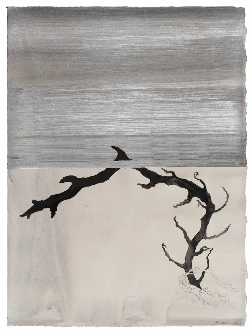 What lies beneath 1, 2024, ink on paper, image size: 38 x 28.5 cm (framed)