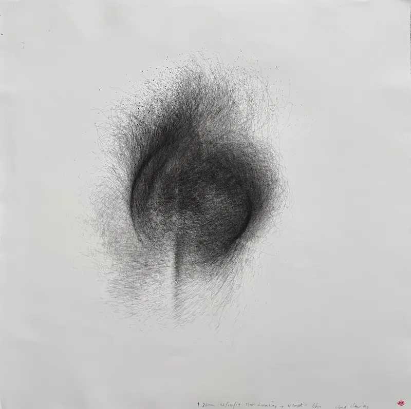 Albany WA 22:02:2019 6hrs SSW-N cloud clearing, 2019, wind drawing, 77 x 77 cm, unframed