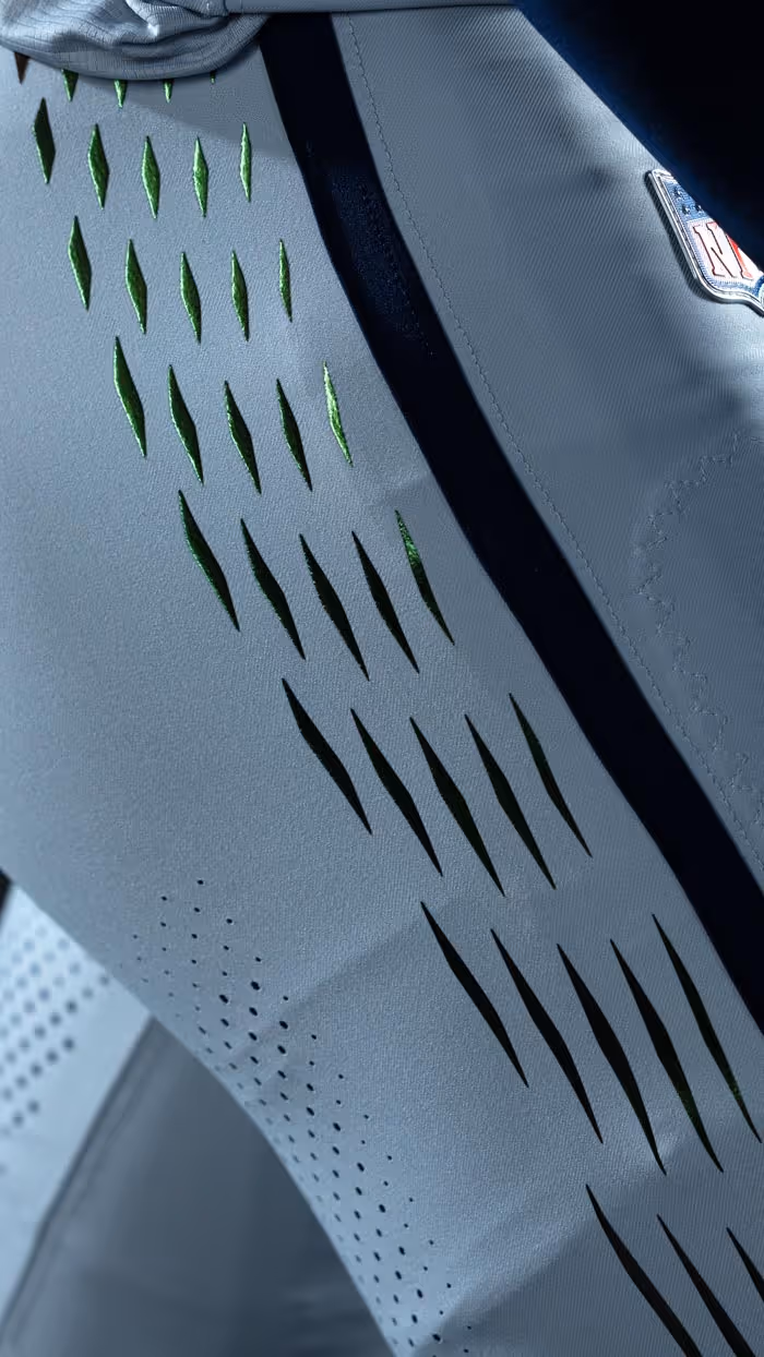 Close up of soundwave pattern on pants