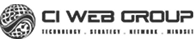 CI Web Group logo with stylized globe graphic in black and white