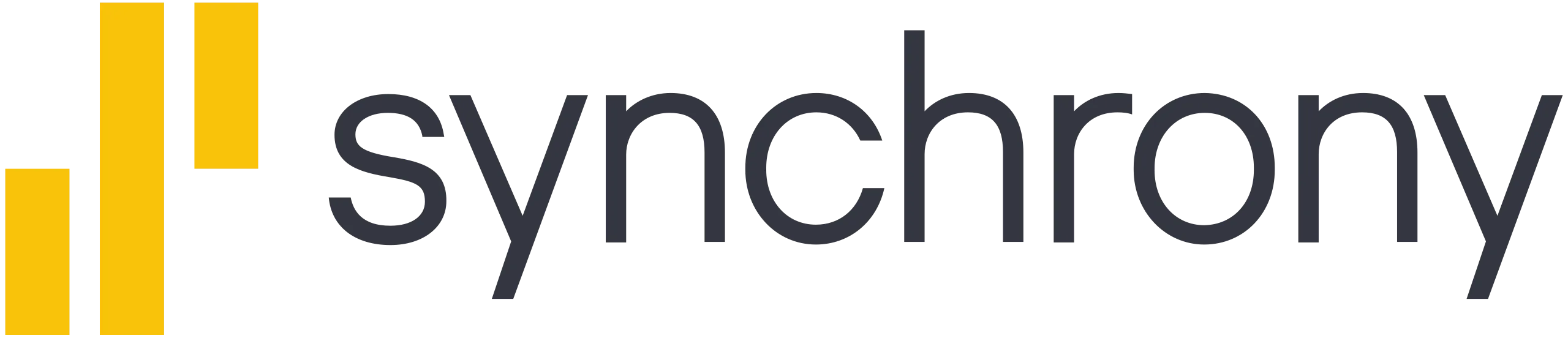 Synchrony logo with yellow bars and dark gray text