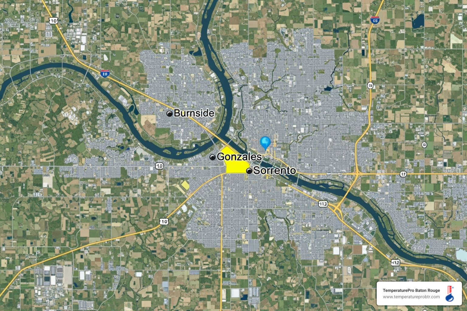 map highlighting Burnside, Gonzales, and Sorrento - 24/7 heating repair in burnside la map highlighting Burnside, Gonzales, and Sorrento - 24/7 heating repair in burnside la