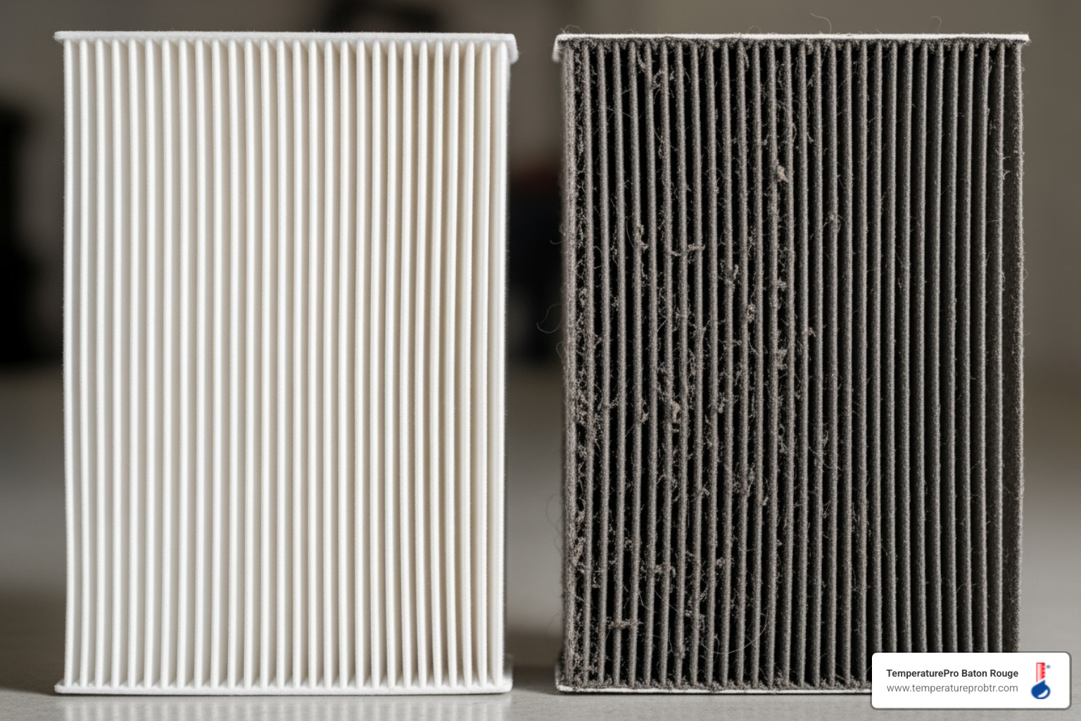 clean air filter vs dirty air filter - heating blowing cold air in port allen la