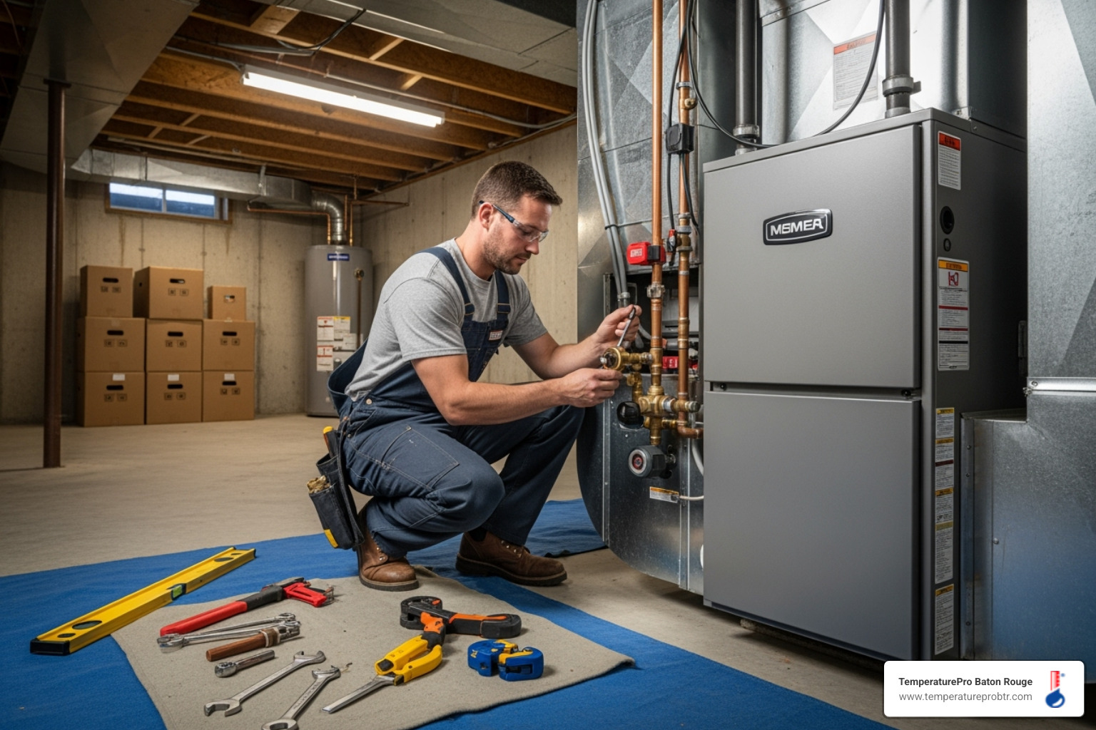 professional technician installing new heating system - heating installation in old goodwood la