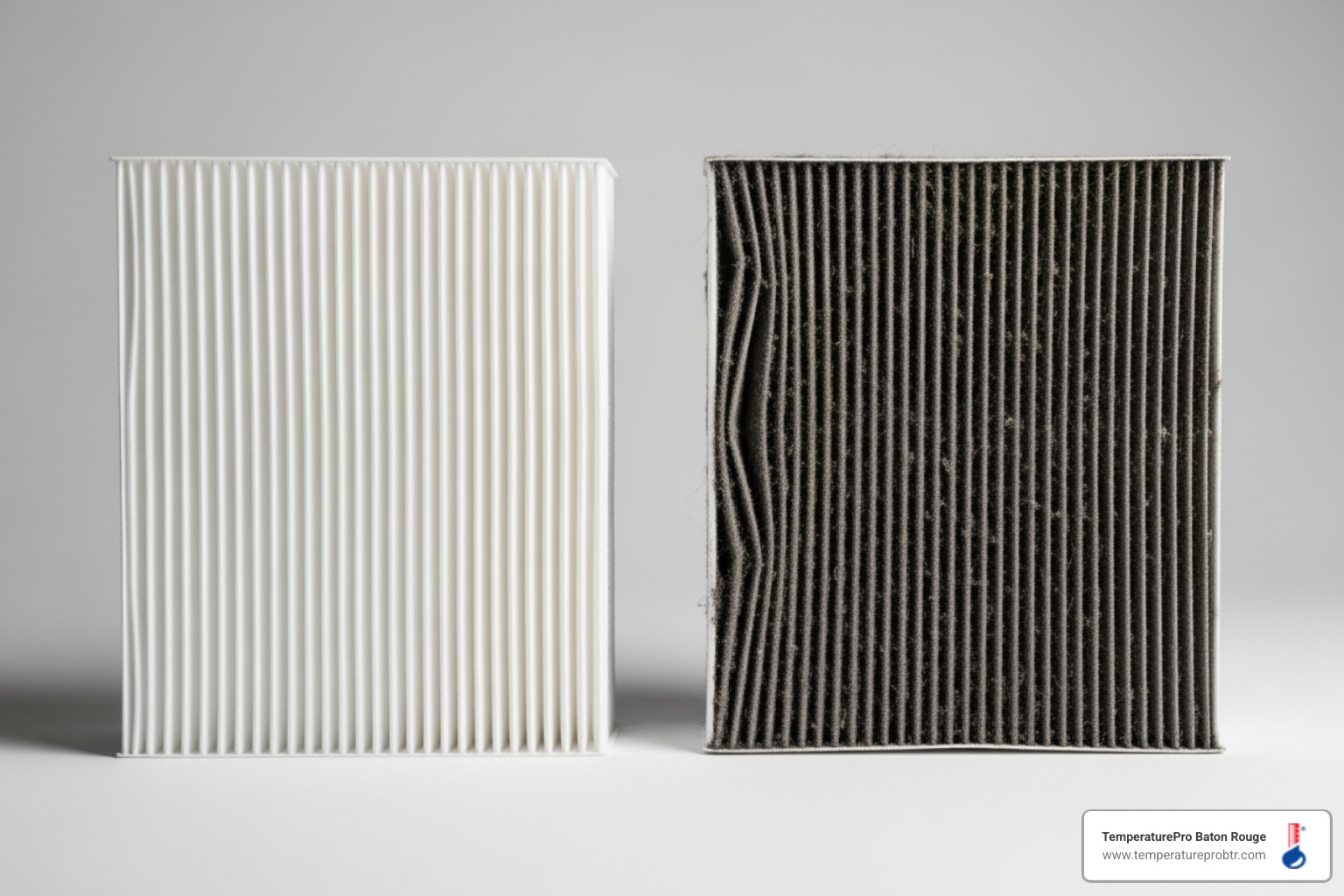 a clean air filter next to a dirty one - heat pump maintenance in denham springs la