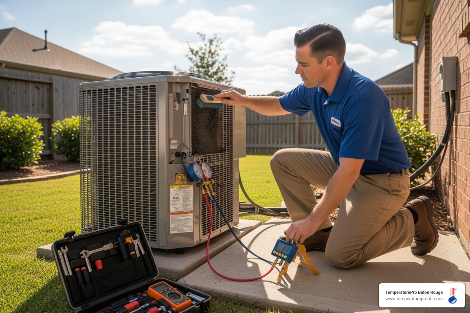 Technician performing maintenance on a heat pump - 24/7 heat pump repair in burnside la