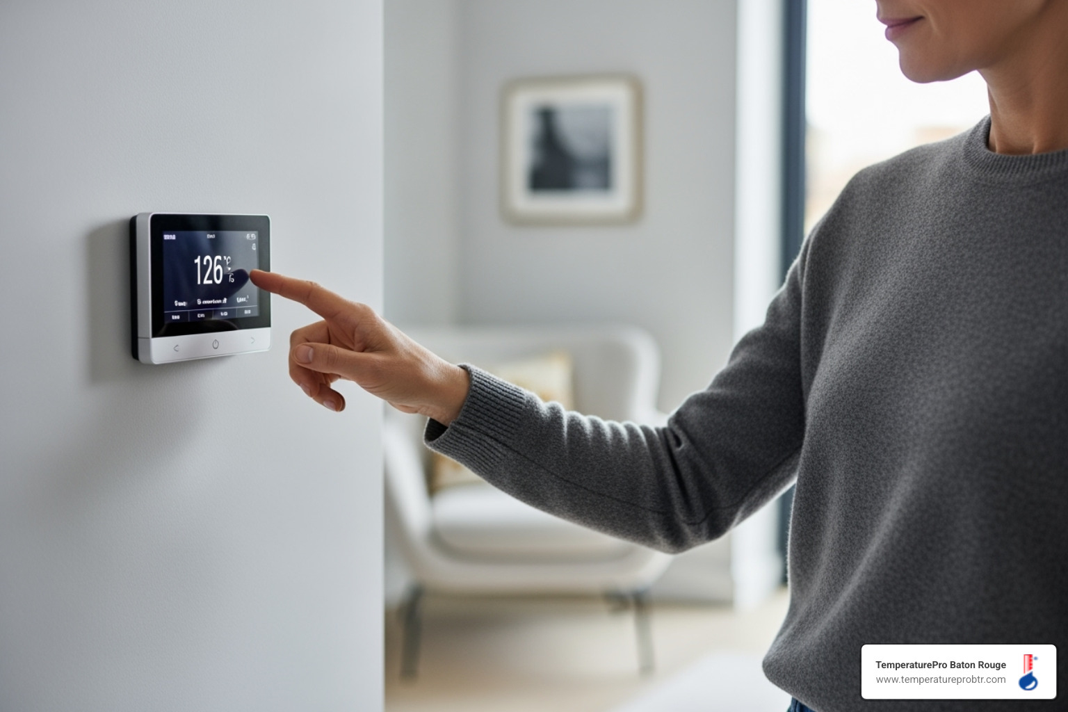 homeowner safely checking their thermostat - 24/7 heat pump repair in dutchtown la