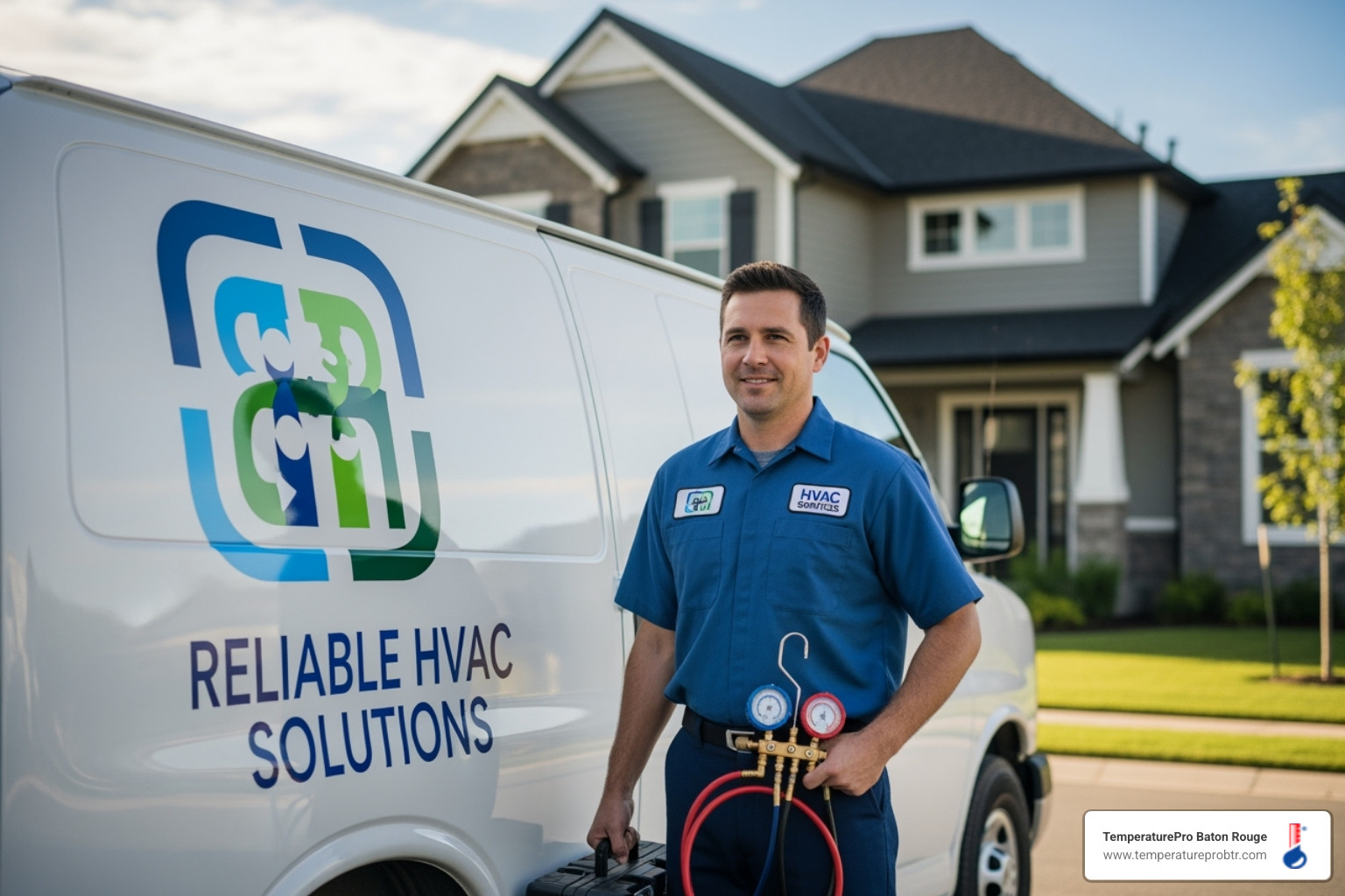 of a professional HVAC technician with a company van - heating broken in erwinville la