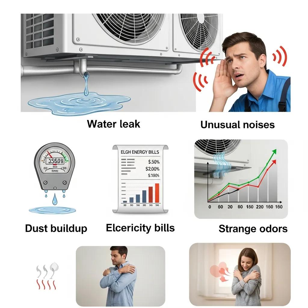 Visual representation of common warning signs indicating HVAC system issues