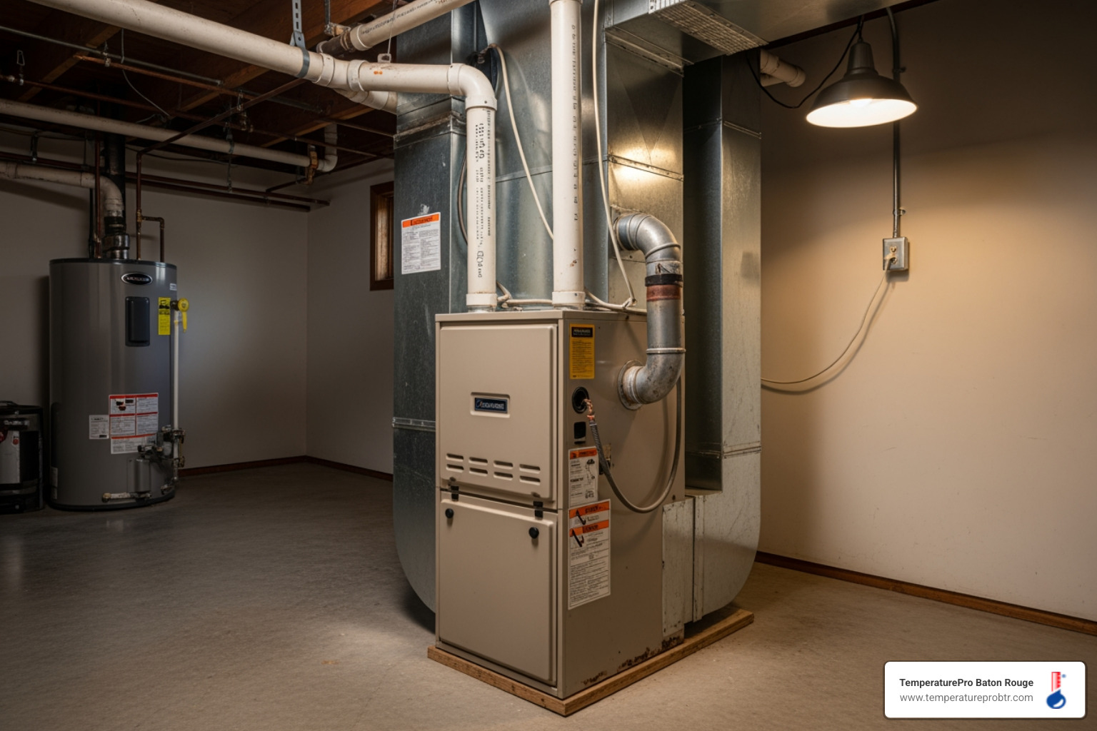 infographic showing the seven warning signs that indicate a furnace needs replacement, including age over 15 years, frequent breakdowns, rising energy bills, inconsistent heating, strange noises, odd smells, and visible rust, with icons representing each sign - furnace replacement in denham springs la