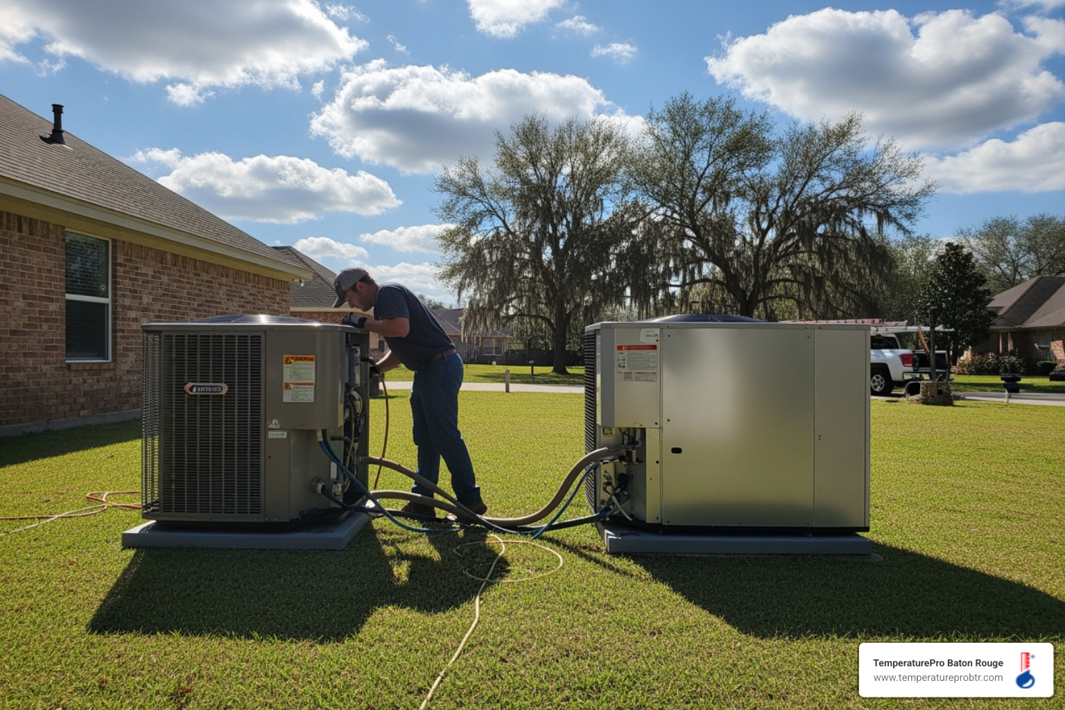 modern heat pump unit installed beside a home - heat pump replacement in prairieville la