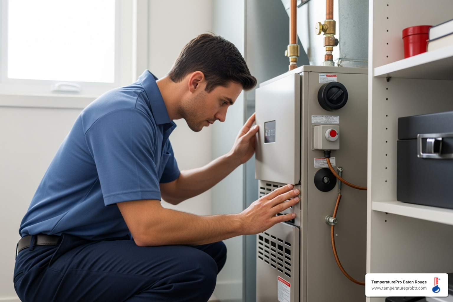 Infographic showing the key benefits of annual furnace maintenance including improved energy efficiency, extended equipment lifespan, fewer unexpected breakdowns, enhanced safety through carbon monoxide and gas leak detection, and prevention of costly emergency repairs - furnace maintenance in zachary la