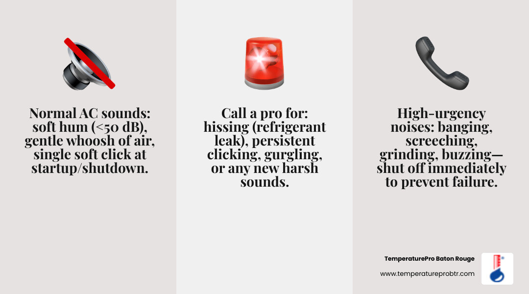 Common AC noises, their causes, urgency levels, and whether to DIY or call a pro infographic - ac making strange noises what Common AC noises, their causes, urgency levels, and whether to DIY or call a pro infographic - ac making strange noises what