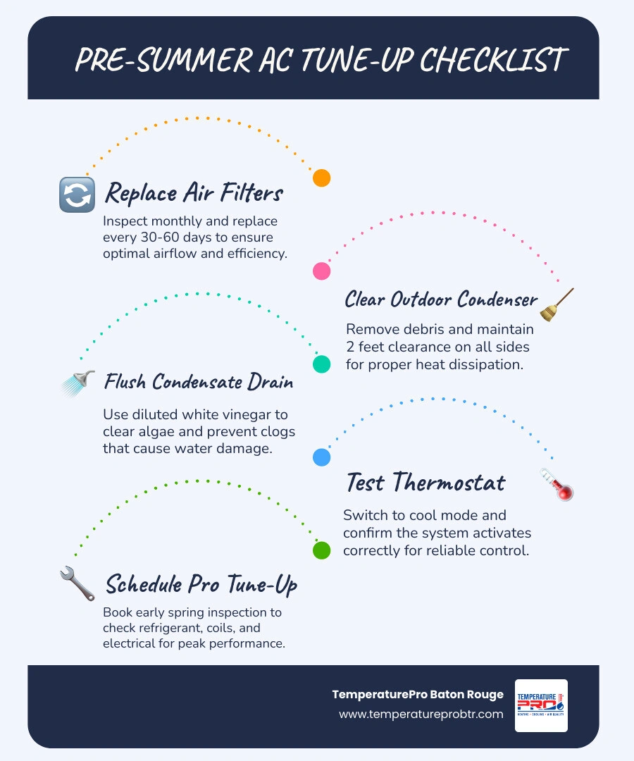 Pre summer AC tune up checklist infographic showing DIY and professional maintenance steps and benefits - pre summer ac tune Pre summer AC tune up checklist infographic showing DIY and professional maintenance steps and benefits - pre summer ac tune