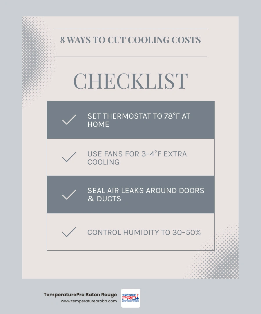 Infographic showing 8 ways to reduce home cooling costs while staying comfortable in summer infographic