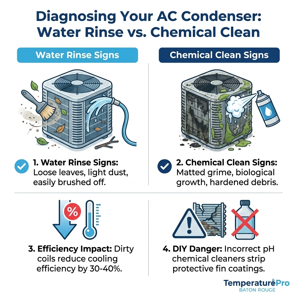 Diagnosing Your AC Condenser: Water Rinse vs. Chemical Clean