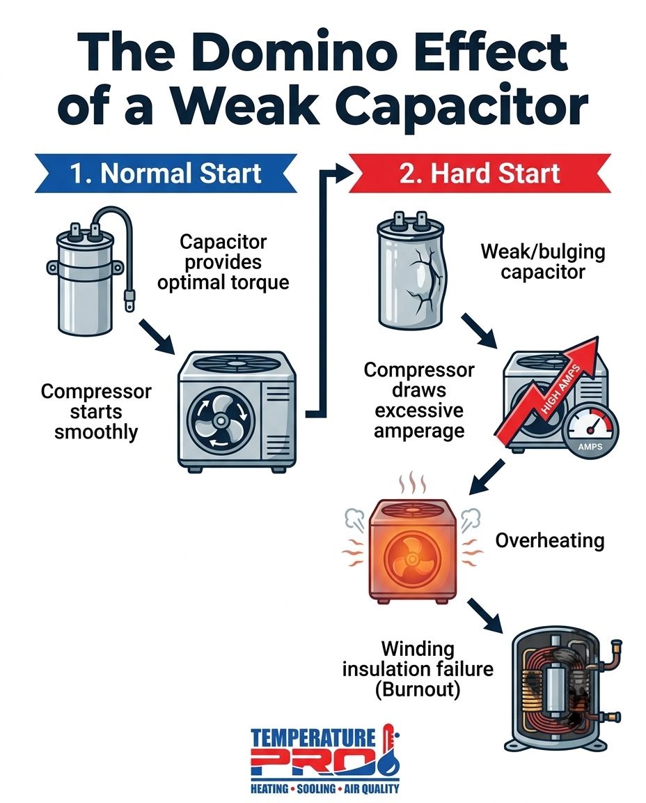 The Domino Effect of a Weak Capacitor